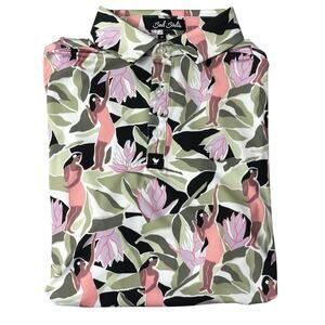 Bad Birdie Lelani Polo Shirt Mens Medium Performance Short Sleeve Hula Girl Logo